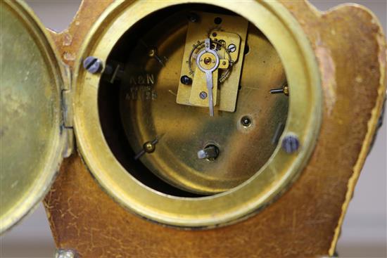 An early 20th century French Vernis Martin style timepiece, with paste set dial 18cm.